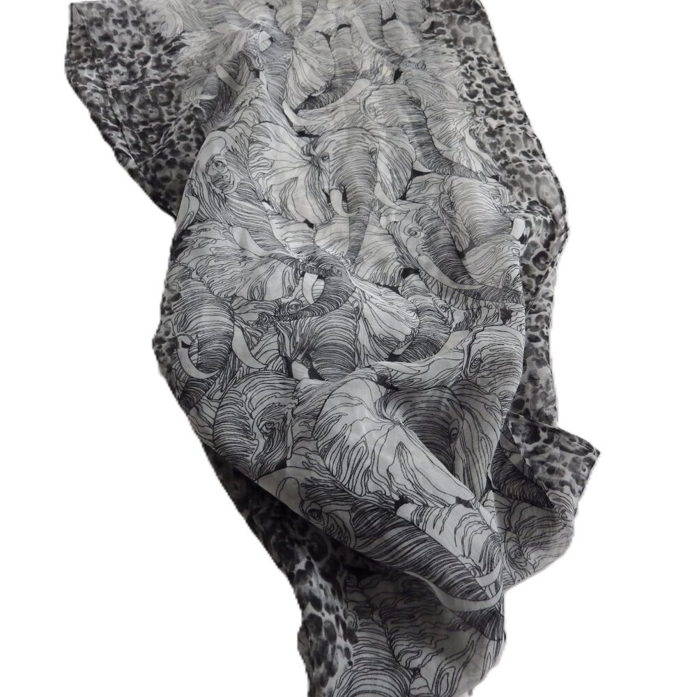 Chico's Elephant Print Scarf/ Leopard Border/ Wrap
